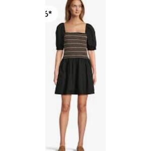 Madewell Poplin Puff-Sleeve Mini Dress Smocked Mini Dress Black Sz S #